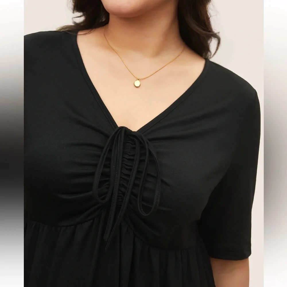 Bloomchic Plus Size Solid Drawstring Ruched Knit Top - Picture 3 of 8